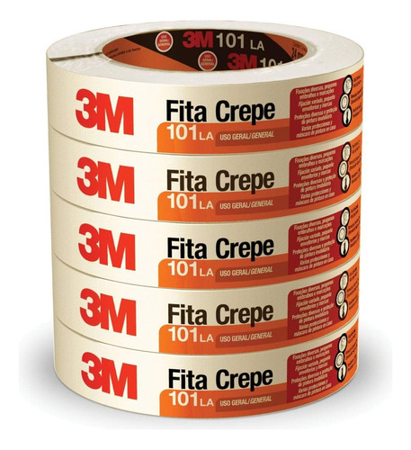 Fita Adesiva Crepe Papel 24mm X 50m 3m 101la C/5 Rolos 24x50