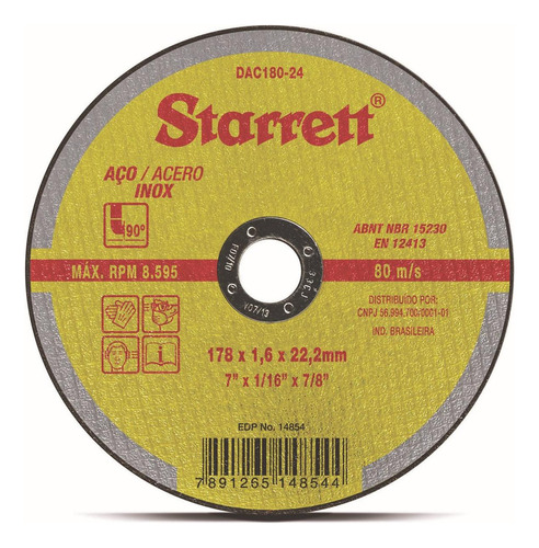 Disco Inox Starrett 7 X 1,6mm X 7/8 Dac180-24 - Kit C/12