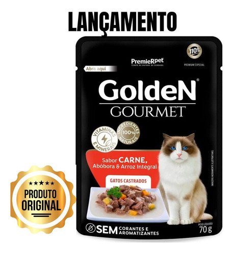 Ração Úmida Golden Gourmet Gato Castrado Sabor Carne 70g