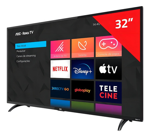 Smart Tv Roku 32'' Hd Led 3 Hdmi 1 Usb 32s5195 Aoc Bivolt - Bom (Recondicionado)
