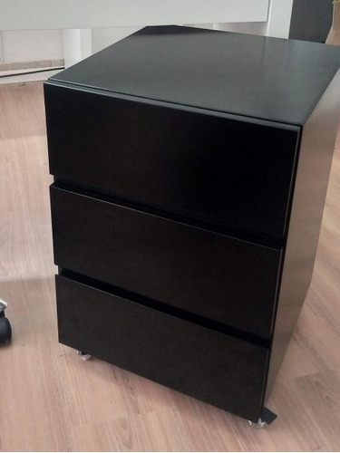 Imagen 4 de 8 de Cajonera Movil Laqueada Negra Con 3 Cajones Oficina Hogar