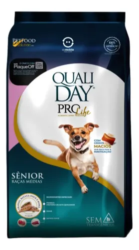 Ração Cães Qualiday Prolife Sênior Raças Médias 2,5kg