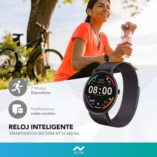 Imagen 2 de 5 de Smartwatch Nictom Nt16 1,28 Notificaciones + Malla Metálica