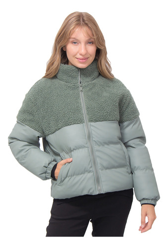 Campera Mujer Importada Corderito Puffer Bolsillos Abrigada