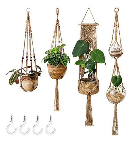 Macrame Plant Hangers Set Of 4 Indoor Hanging Planter B...