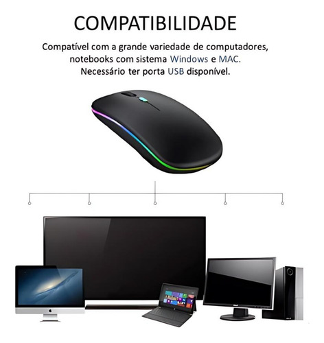 Mouse Sem Fio Recarregável Optico Led Rgb + Mouse Pad