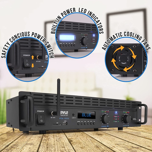 Amplificador Pyle, Bluetooth, 2 Canales, 2000w Pro