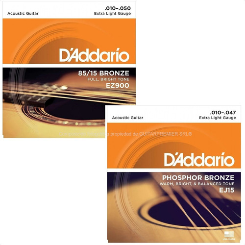 2 Encordados Guitarra Acustica Daddario Ultrapack Ez900 Ej15
