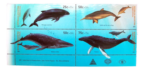 Argentina Fauna Serie Gj 3149-52 Ballen Delfines Mint L4841