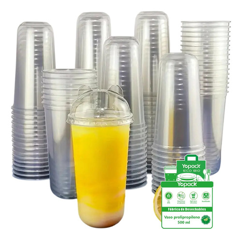 Vasos Curvos Tipo U Reutilizables Con Tapa Panda 500ml 50pzs