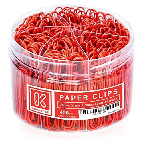 450 Clips De Papel De Color Rojo Tamaños Variados, Cli...