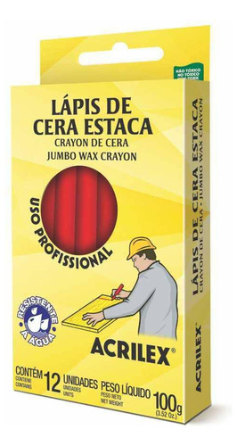 Lápis De Cera Estaca Vermelho Fogo Acrilex 507