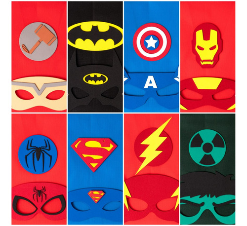 Capas + Antifaz Superheroes Souvenirs Cumpleaños X30