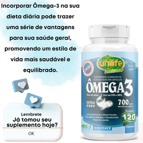 Óleo De Peixe 700mg Ômega 3 Desodorizado 120 Caps - Unilife