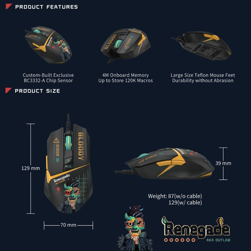 Bloody W63 Max Rgb Gaming Mouse, 12,000 Ipc, Sensor Bc3332 -