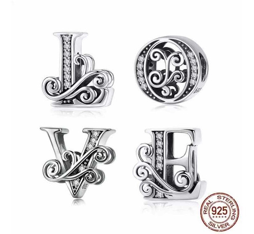 4 Charms Letras 100% Plata Love Amor Novia Para Pandora