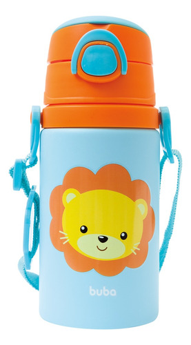 Garrafa Infantil Aluminio Leão 450ml Canudo Silicone Buba