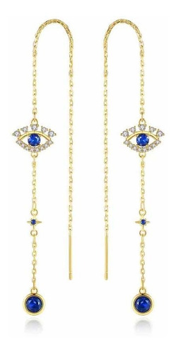 Aros Colgantes Con Cristal Azul Ojo Turco Evil Eye Modernos