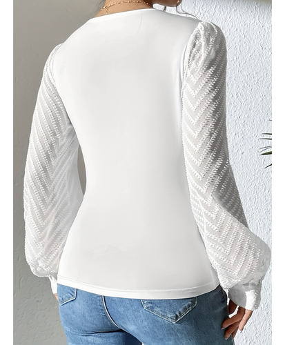 Camiseta De Manga Larga Con Cuello En V Para Mujer