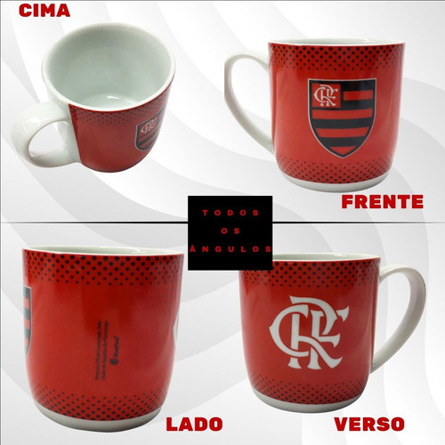 Caneca Porcelana Vermelha 300ml Sigla Crf Time Flamengo Selo