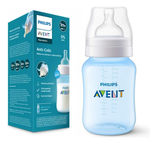 Kit 3 Mamadeiras Anticólica Azul 125ml 260ml 330ml - Avent