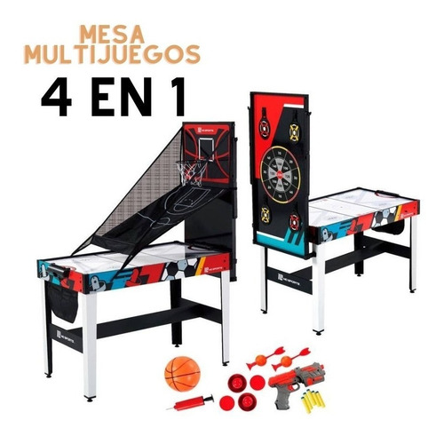 Imagen 2 de 9 de Mesa Multijuegos 4 En 1 Basketball Hockey Dardos Tiro