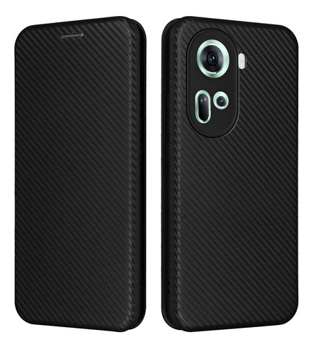 For Oppo Reno11 5g Carbon Fiber Wallet Card Case+ring Stand