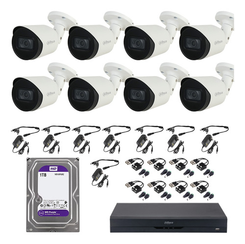 Kit 8 Cámaras Dahua Mic Metal 4k 1 Tb Purple 