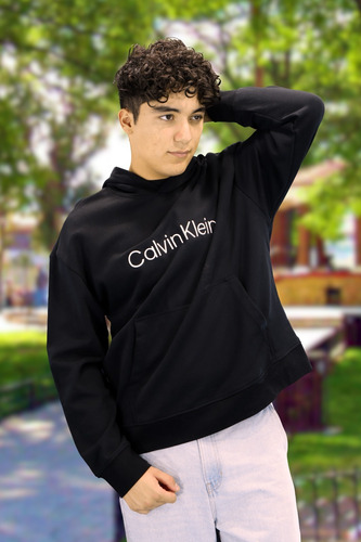 Sudadera Calvin Klein Con Gorro Bordado Blanco En El Pecho