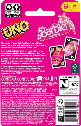 Mattel Juego De Cartas Uno Barbie La Pelicula