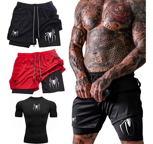 2short Gym Hombre 2 En 1 Bolsa Celular 1playera Regalo