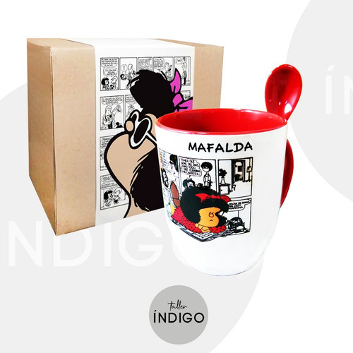 Mug  Mafalda + Cuchara + Empaque Artesanal Personalizado