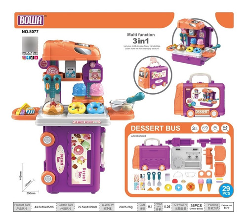 Imagen 4 de 5 de Juego De Cocina De Juguete 3 En 1 Autobús De Postres
