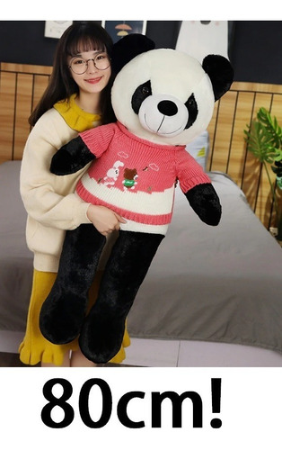 Urso Panda Com Roupa Pelúcia Grande 80 Cm Presente Namorada