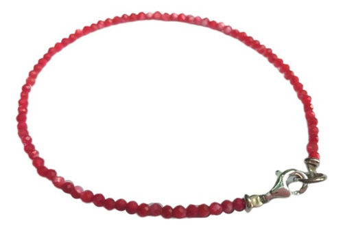 Pulsera Fina - Ágata Roja Y Plata - Yoliztli Artesanal Diámetro 19 Cm