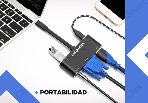 Adaptador Usb C Hdmi Vga Audio 3.0 Usb Carga 5 En 1 Mhl Otg Color Negro