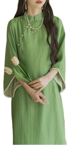 Vestido Holgado De Mujer Pearl Qipao Green Cheongsam