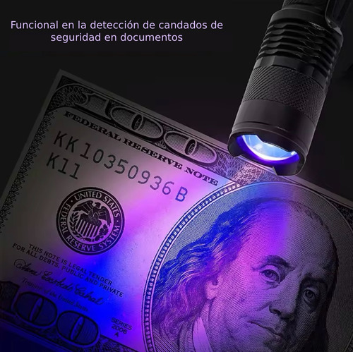 Lampara Tactica Recargable Luz Led Negra Uv + 2 Baterias Linterna Negro Luz Negra (UV)