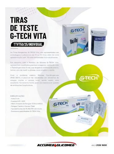 50 Tiras G- Tech Vita De Teste Glicemia Compatível Com Aparelho G-tech Vita Cor Preto Branco