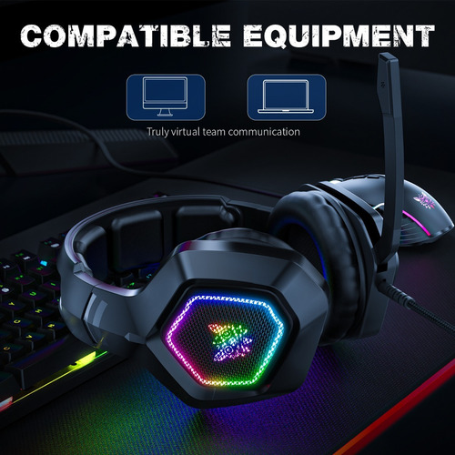 Audífono gamer Onikuma K10 negro con luz rgb LED
