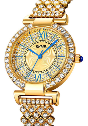 Reloj Mujer Skmei 1956 Minimalista Elegante Clasico Color De La Malla Dorado