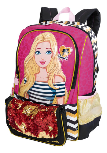 Mochila Escolar Barbie 19z Bolsa Paetê Sestini Grande Costas Cor Violeta Desenho do tecido Barbie Bolsa Paetê