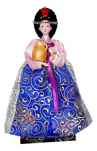 Estatuilla De Geisha Coreana, Muñecas Hanbok De Rosa Y Azul