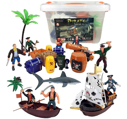 Cubo De Figuras De Accion De Piratas Con Caones Playset...