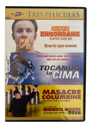 Dvd Super Engordame Masacre En Columbine Y Tocando La Cima (Usado)