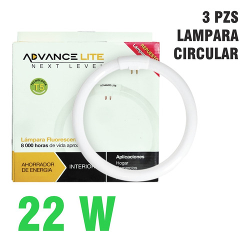  Lampara Circular T5 22w 3 Piezas Fluorescente 