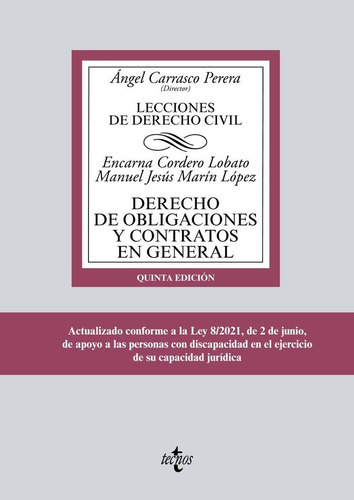 Derecho De Obligaciones Y Contratos En General, De Cordero Lobato, Encarna. Editorial Tecnos, Tapa Blanda En Español