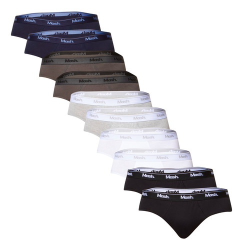Kit Cueca Slip Básicas Com Elástico 10 Peças Mash