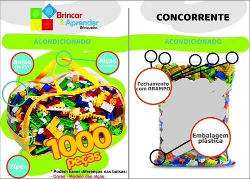 Blocos Educativos De Montar 1000 Peças Brinquedos Didatico Pedagogico  Infantil - Colorido