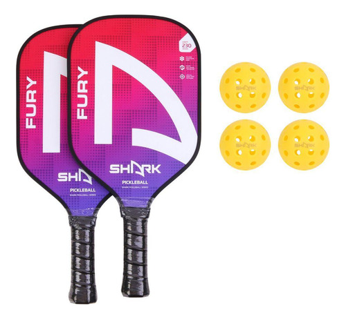 Kit 02 Raquetes De Pickleball Shark - Fury + 04 Bolas